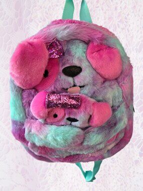 Claire's Club Plush Puppy Back Pack Decora Style Kawaii Bag Fluffy Pink Blue